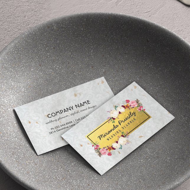 Carte De Visite Wedding planner en papier artisanal Damask or blan (Créateur téléchargé)