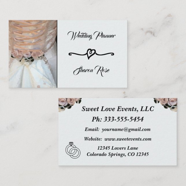 Carte de visite Wedding planner Floral Diamond Bla (Devant / Derrière)