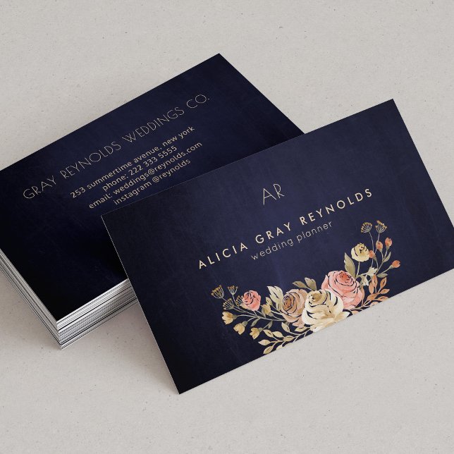 Carte De Visite Wedding planner floral Monogramme de la marine (Créateur téléchargé)
