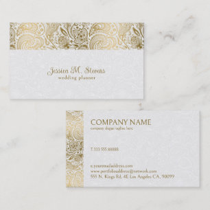 Carte De Visite Wedding planner Floral Or Et Blanc Paisley