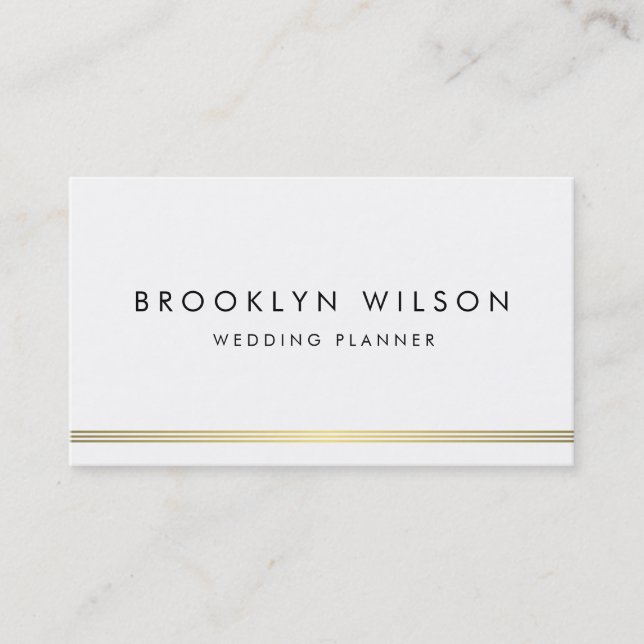 Carte De Visite Wedding planner moderne avec lignes or (Devant)