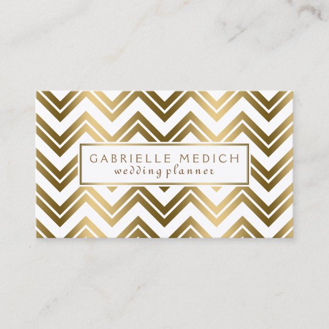 Carte De Visite Wedding planner moderne Gold Zigzag Chevron (Devant)