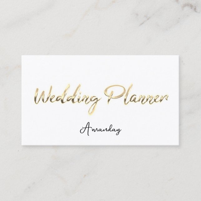 Carte De Visite Wedding planner Script Gold QR Code Logo Blanc (Devant)
