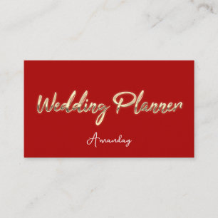Carte De Visite Wedding planner Script Gold QR Code Logo Rouge