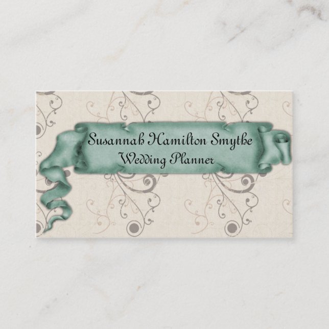Carte de visite Wedding planner vert (Devant)