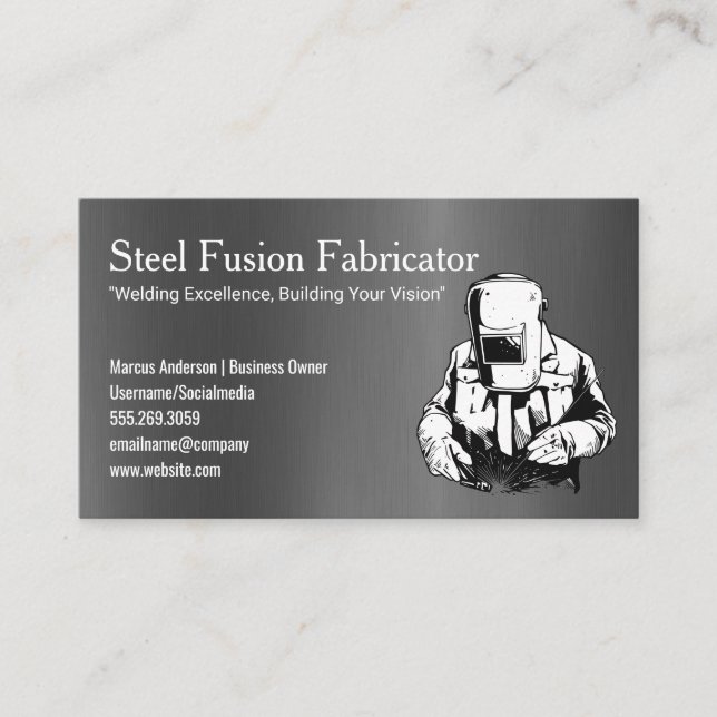 Carte De Visite Welder Working on Metal | Col bleu (Devant)
