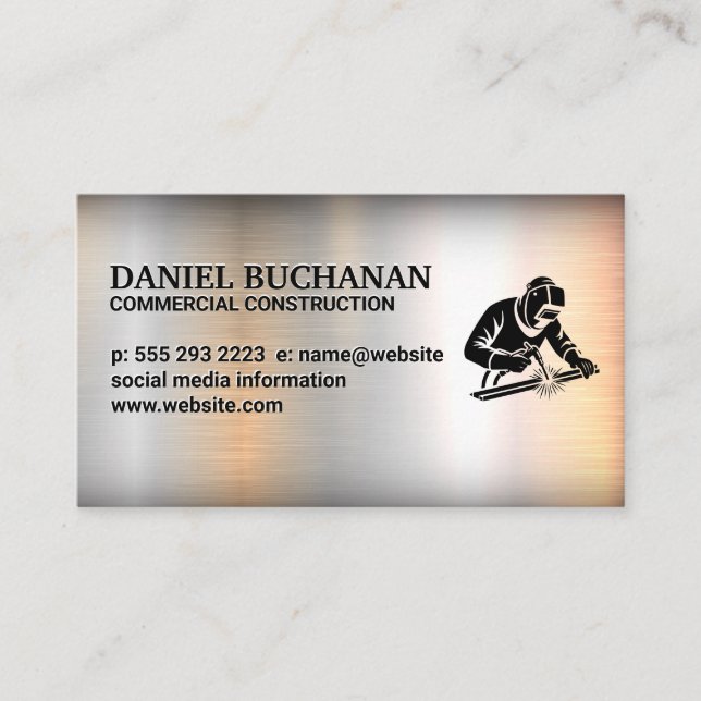 Carte De Visite Welder Working on Steel | Metallic Background (Devant)