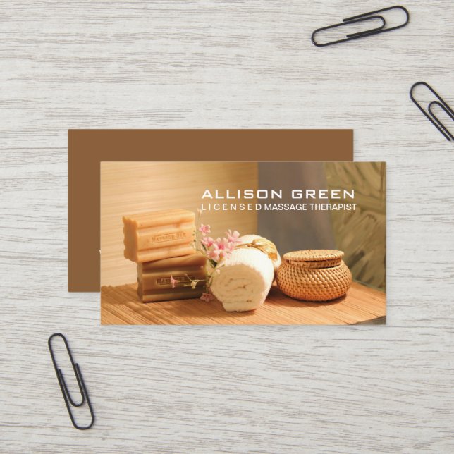 Carte De Visite Wellness Aromathérapie SPA Salon Massage thérapeut (Devant/Arrière en situation)
