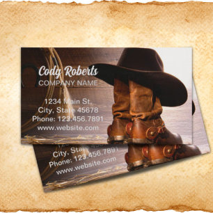 Carte De Visite western country brun grange bois cowboy bottes
