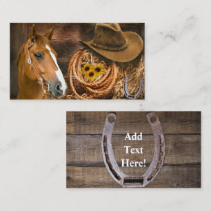 Carte De Visite Western Horse Cowboy Casquette Lasso Sunflowers