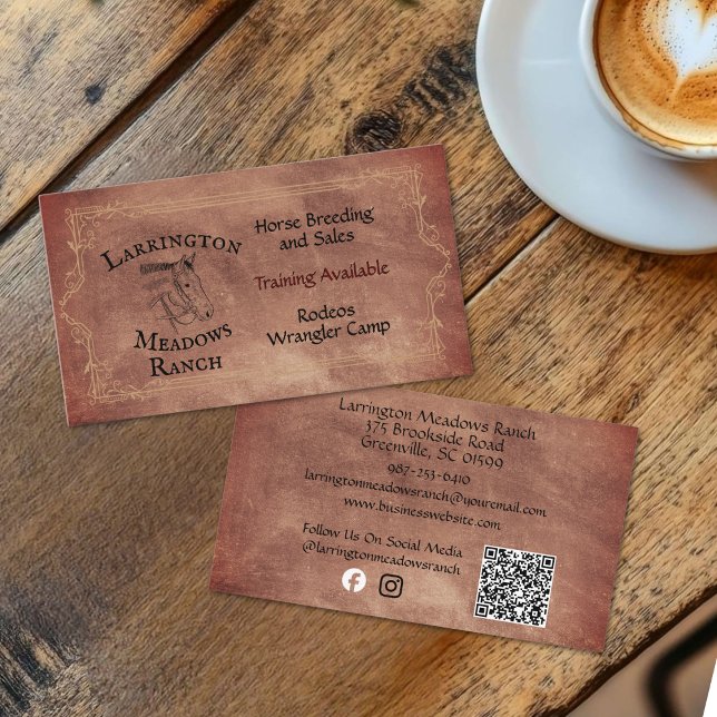 Carte De Visite Western Horse Ranch Personnalisable Logo Code QR (Créateur téléchargé)