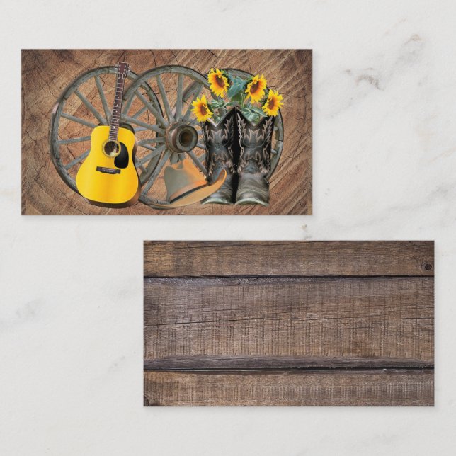 Carte De Visite Western Wagon Wheel Guitar Cowboy bottes tournesol (Devant / Derrière)