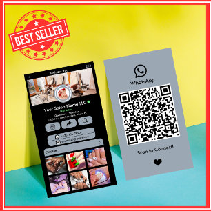 Carte De Visite WhatsApp Nail Salon Dusty Blue Social Media QR