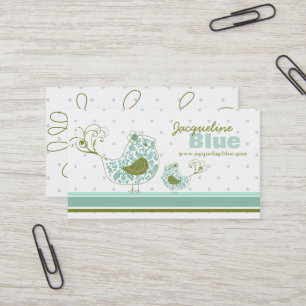 Carte De Visite Whimsical Blue Maman Et Bébé Oiseau Damask Fils