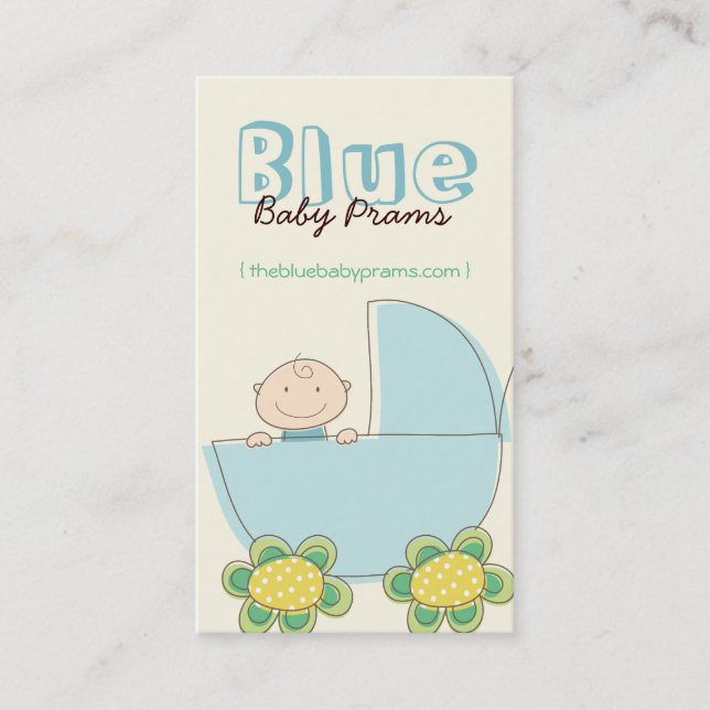 Carte De Visite Whimsical Cute Baby Boy In Blue Pram Modern Chic (Devant)