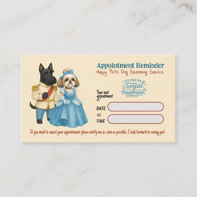 Carte De Visite Whimsical  Dog Grooming Appointment Reminder Card (Devant)