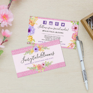 Carte De Visite Whimssal Floral Roses & Rustic Wood Social Media