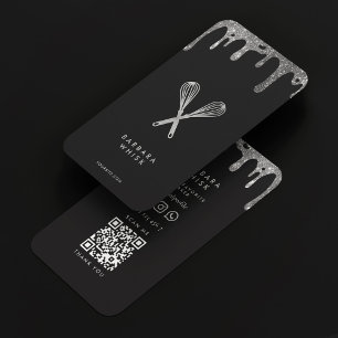 Carte De Visite Whisk d'argent noir moderne boulangerie Chef trait
