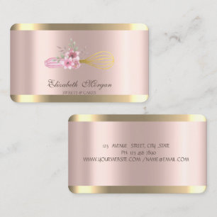 Carte De Visite Whisk Flowers Gold Stripe Rose Or Boulangerie