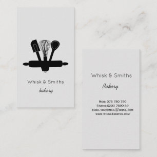 Carte De Visite Whisk Gris Simple Boulangerie Chef Traiteur Person