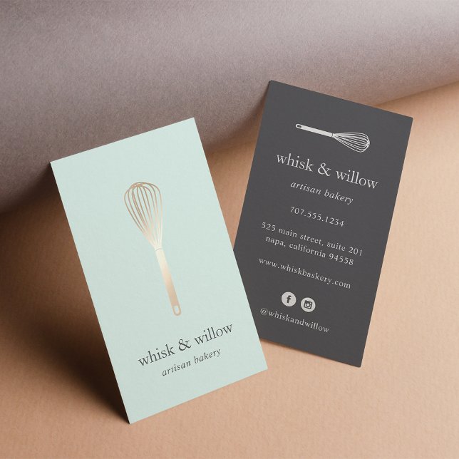 Carte De Visite Whisk Mint & Gold | Boulangerie | Chef | Traiteur (Créateur téléchargé)