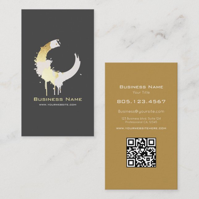 Carte De Visite White and Gold Paint Swirl Design – Custom (Devant / Derrière)