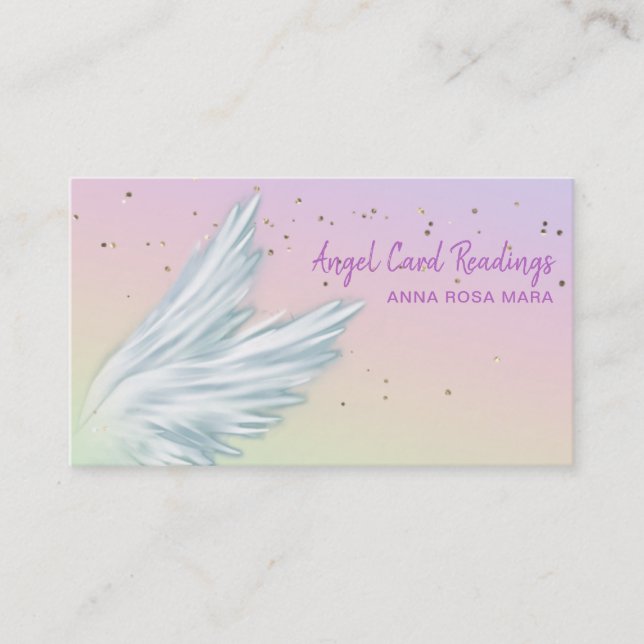 Carte De Visite *~* White Angel Wings Starry Rainbow Pastel (Devant)