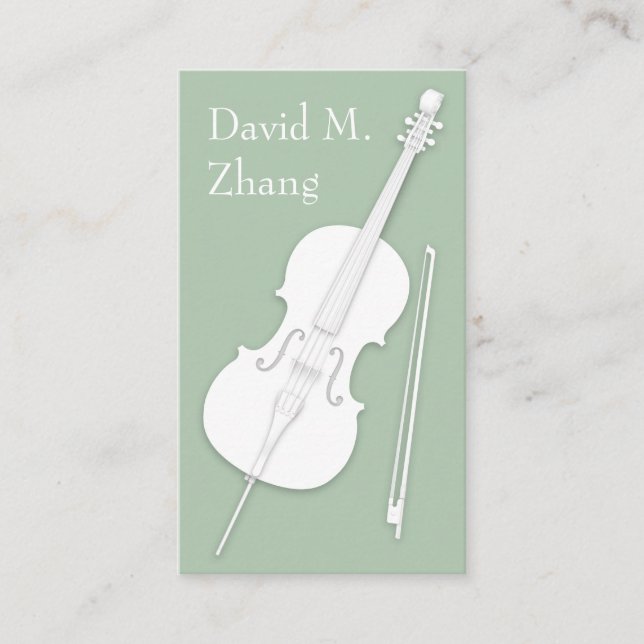 Carte De Visite White Cello & Bow Pea Green String Player enseigna (Devant)