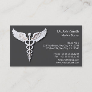 Carte De Visite White Clean Détails Caduceus Anthracite Médicale