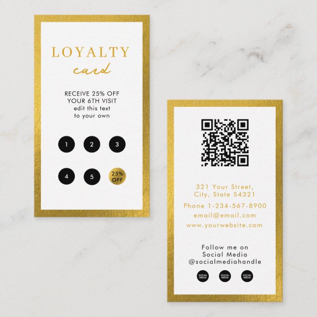 Carte De Visite White Gold Business Simple QR Code Loyauté (Devant / Derrière)