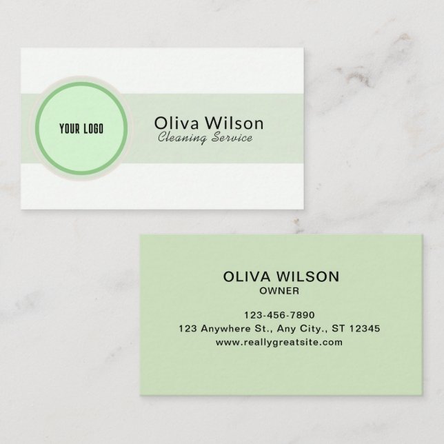 Carte De Visite White Green Illustrative Cleaning Service (Devant / Derrière)