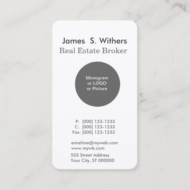 Carte De Visite White Modern Minimal Round Logo Professionnel (Devant)