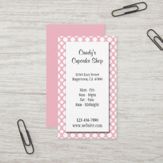 Carte De Visite White Polka Dots on Pink Editable Business Card