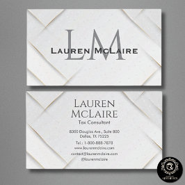 Carte De Visite White Sparkle & Gold Accent Monogram Business Card