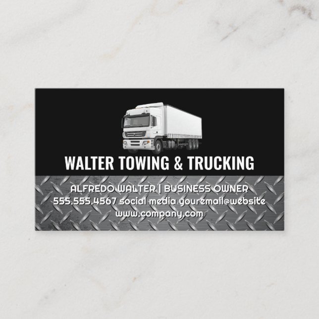Carte De Visite White Trucking Logo | Steel Trim | Logistics  (Devant)