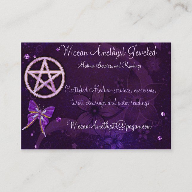 Carte De Visite Wiccan Amethyst Bijoux Papillon Art (Devant)