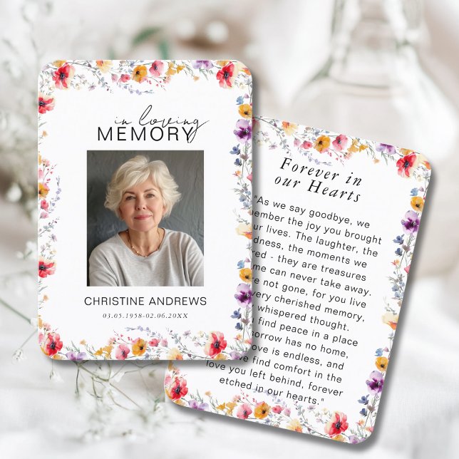 Carte De Visite Wildflower "In Loving Memory" Photo Memorial  (Wildflower "In Loving Memory" Custom Photo Memorial Funeral Card)