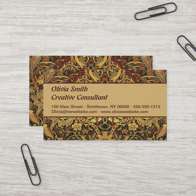 Carte De Visite William Morris Bullerswood Tapisserie Faux (Devant/Arrière en situation)