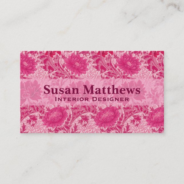 Carte De Visite William Morris Chrysanthemums, Fuchsia Pink (Devant)