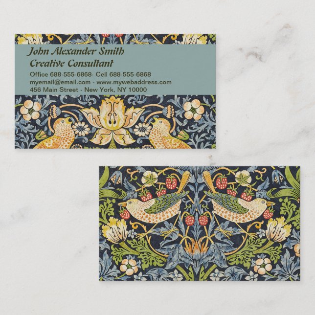 Carte De Visite William Morris - Fraise Thief Motif Floral (Devant / Derrière)