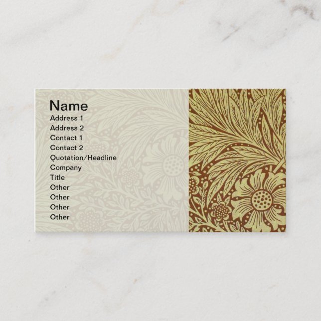 Carte De Visite William Morris Marigold Motif de fleurs antiques (Devant)