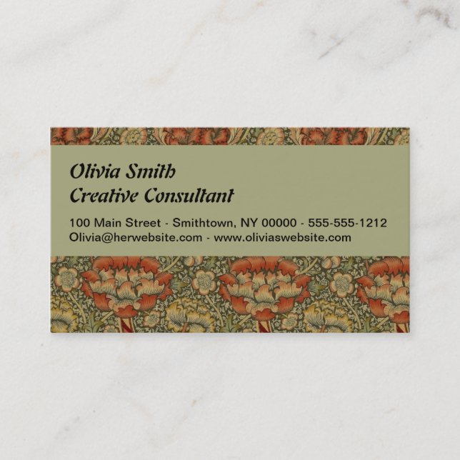 Carte De Visite William Morris Wandle Anglais Floral Damask Design (Devant)