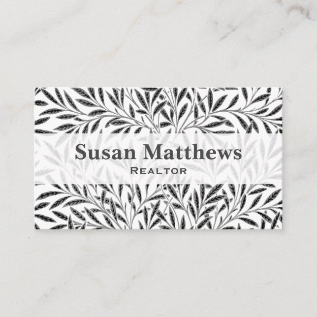 Carte De Visite William Morris Willow Motif, gris / gris & blanc (Devant)
