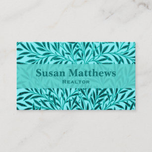 Carte De Visite William Morris Willow Motif, Turquoise & Aqua
