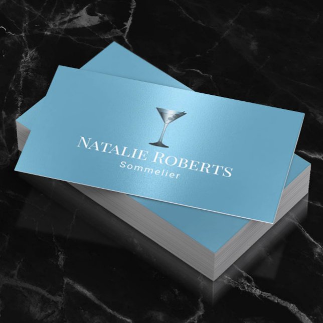 Carte De Visite Win Bartender Sommelier Moderne Bleu clair (Créateur téléchargé)