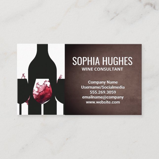 Carte De Visite Wine Bottle Silhouette | Wine Splash (Devant)