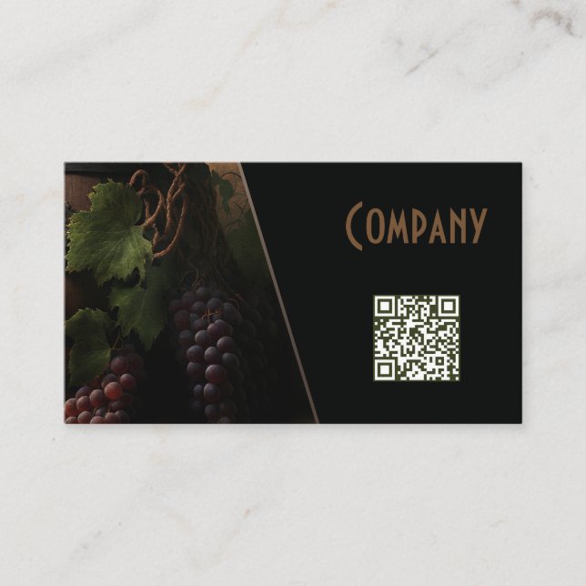Carte De Visite Winery Wine crapes bottled with QR on black design (Devant)