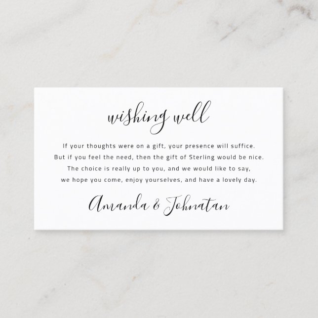 Carte De Visite Wishing Well For Mariage Money Cadeau moderne (Devant)