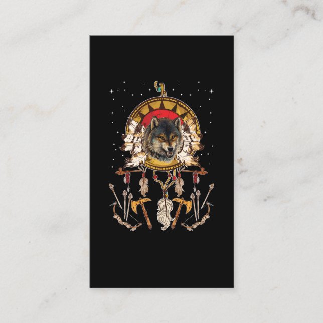 Carte De Visite Wolf Dreamcatcher Animal amérindien (Devant)