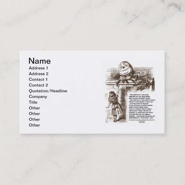 Carte De Visite Wonderland Moins De Mots Humpty Dumpty Signifient (Devant)